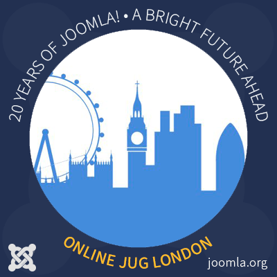 Online JUG London, with a city skyline drawing on background.